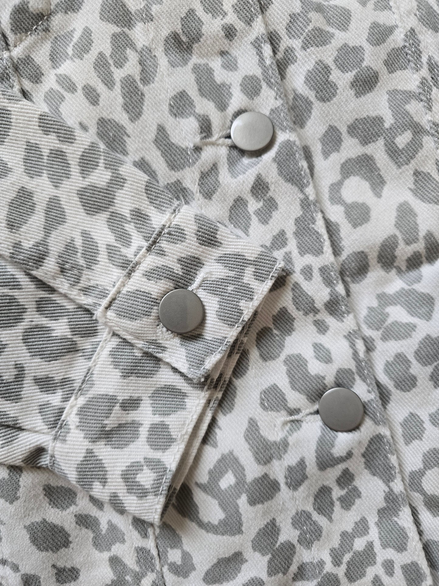 White/Gray Leopard Denim Jacket