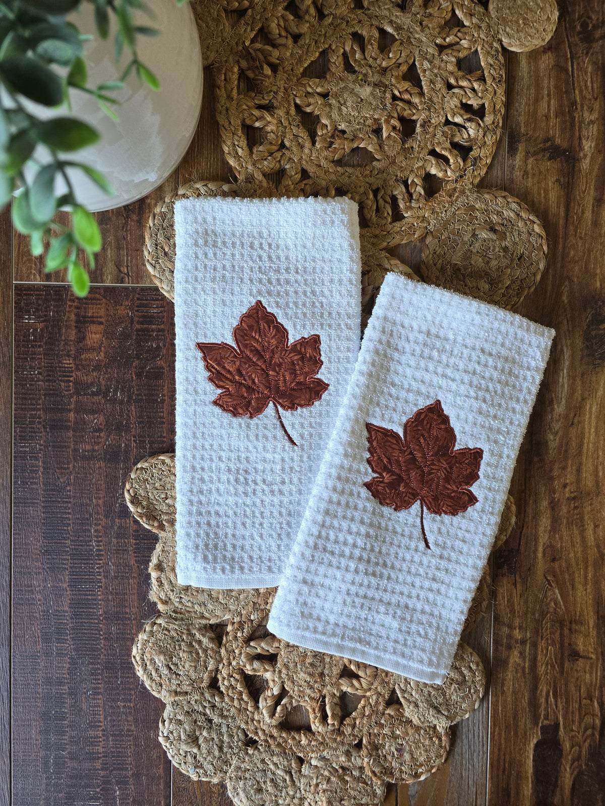 Embroidered Maple Leaf Hand Towel