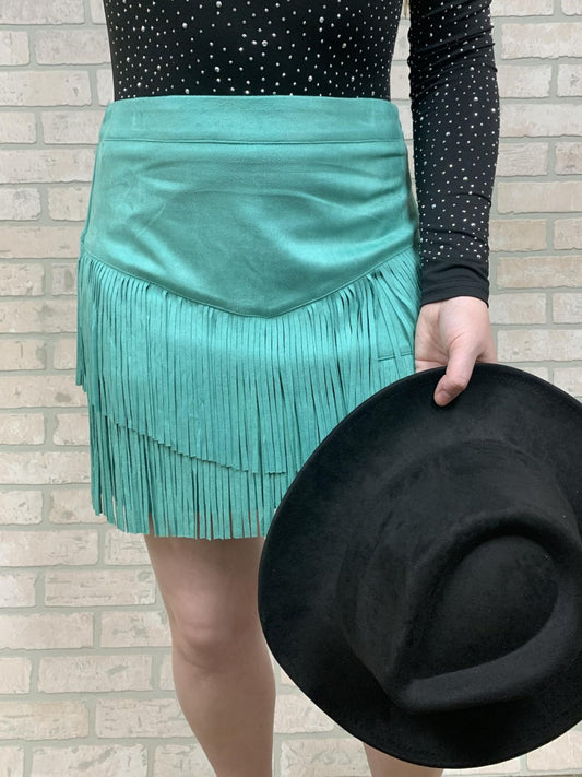 Turquoise Fort Worth Fringe Skirt
