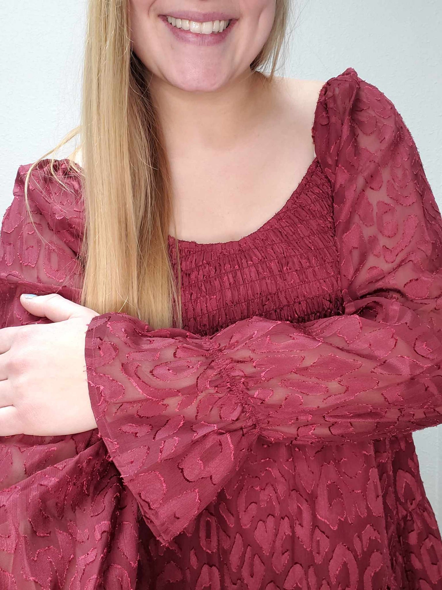 Burgundy Leopard Long Sleeve Dress
