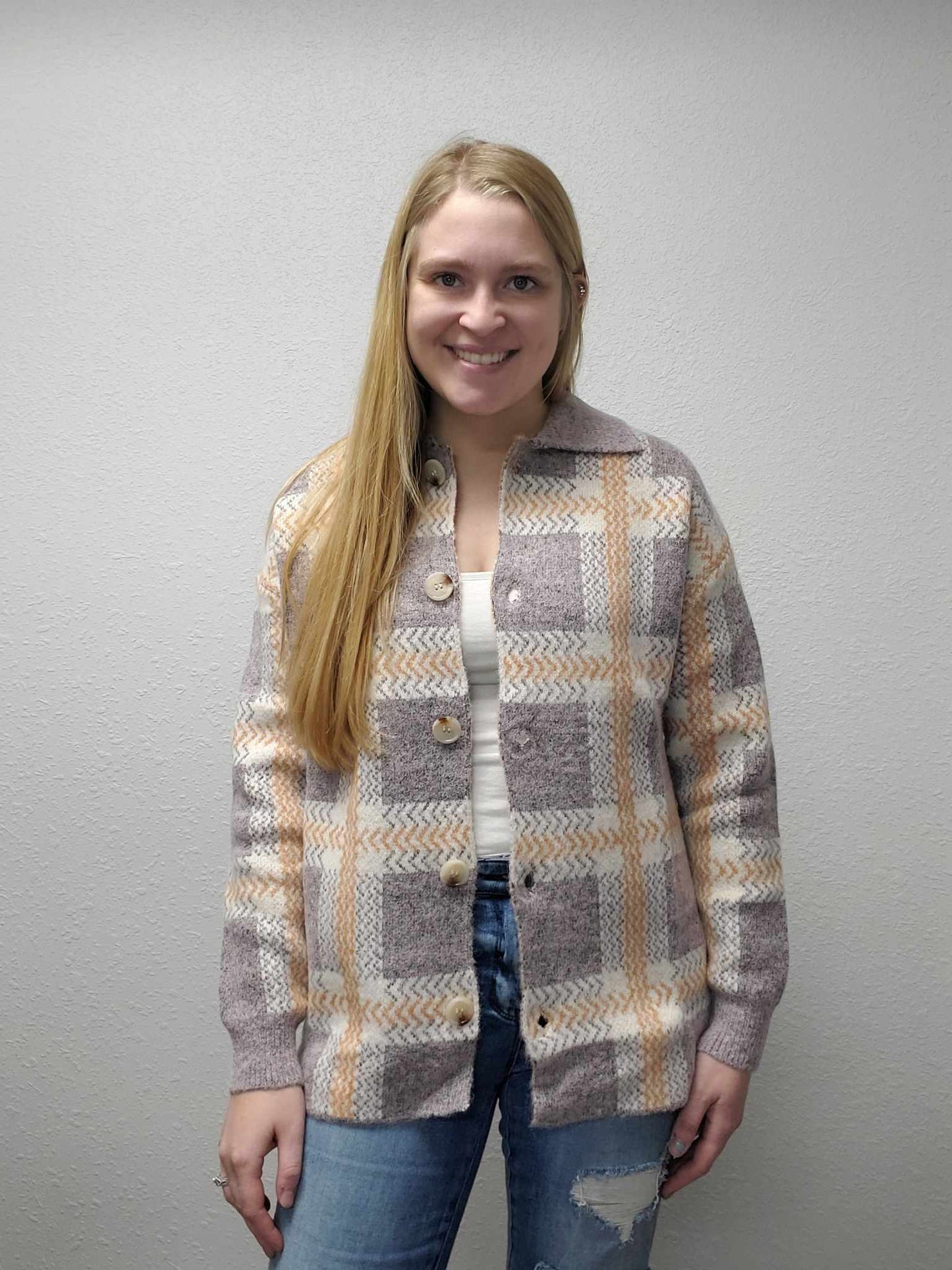 Plaid Collared Cardigan