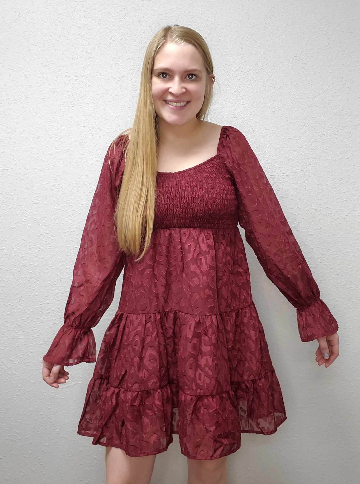 Burgundy Leopard Long Sleeve Dress Rustic Coneflower Boutique Burgundy Leopard Long Sleeve Dress Rustic Coneflower Boutique