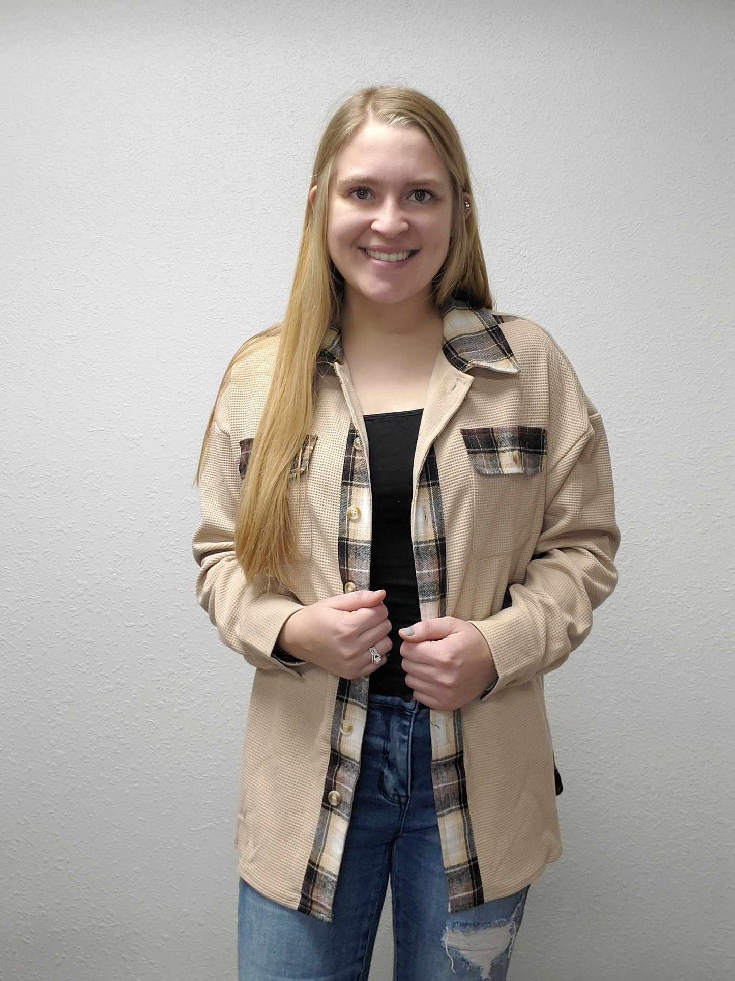 Cream Plaid Thermal Shacket