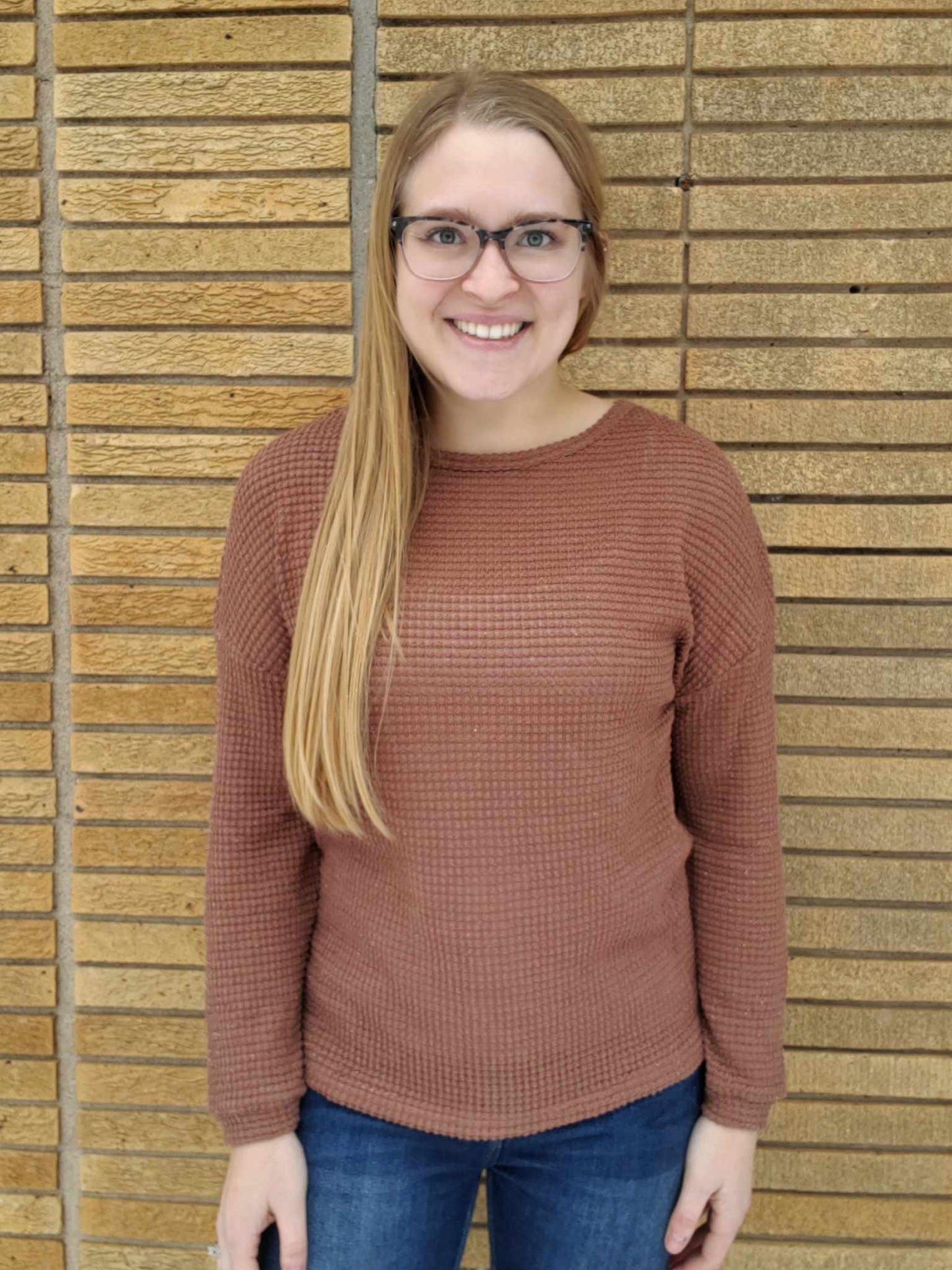 Brown Waffle Knit Long Sleeve