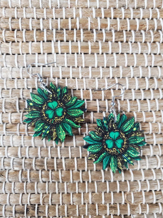 Green Sunflower Earrings