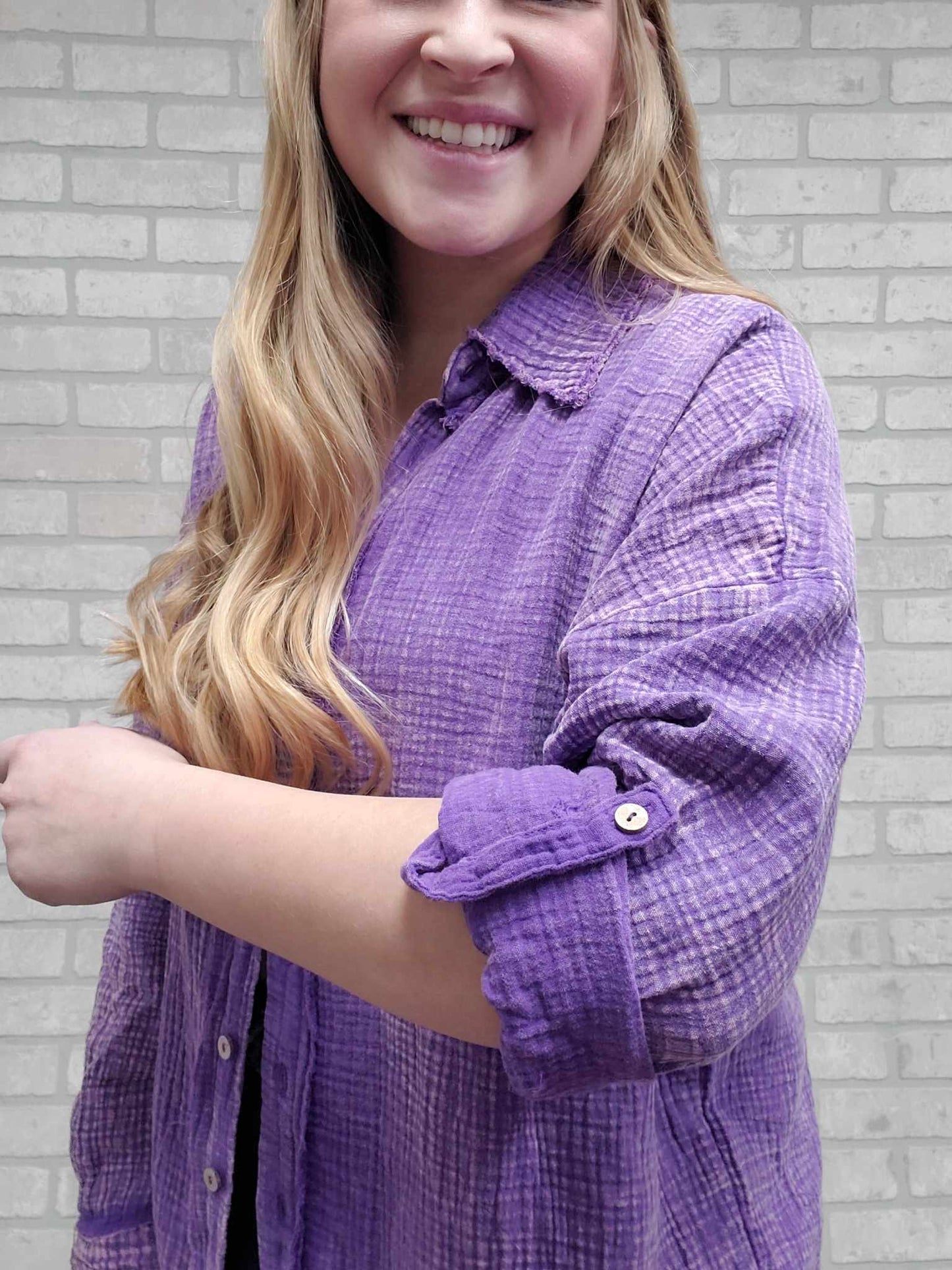 Washed Lavender Gauze Button Up