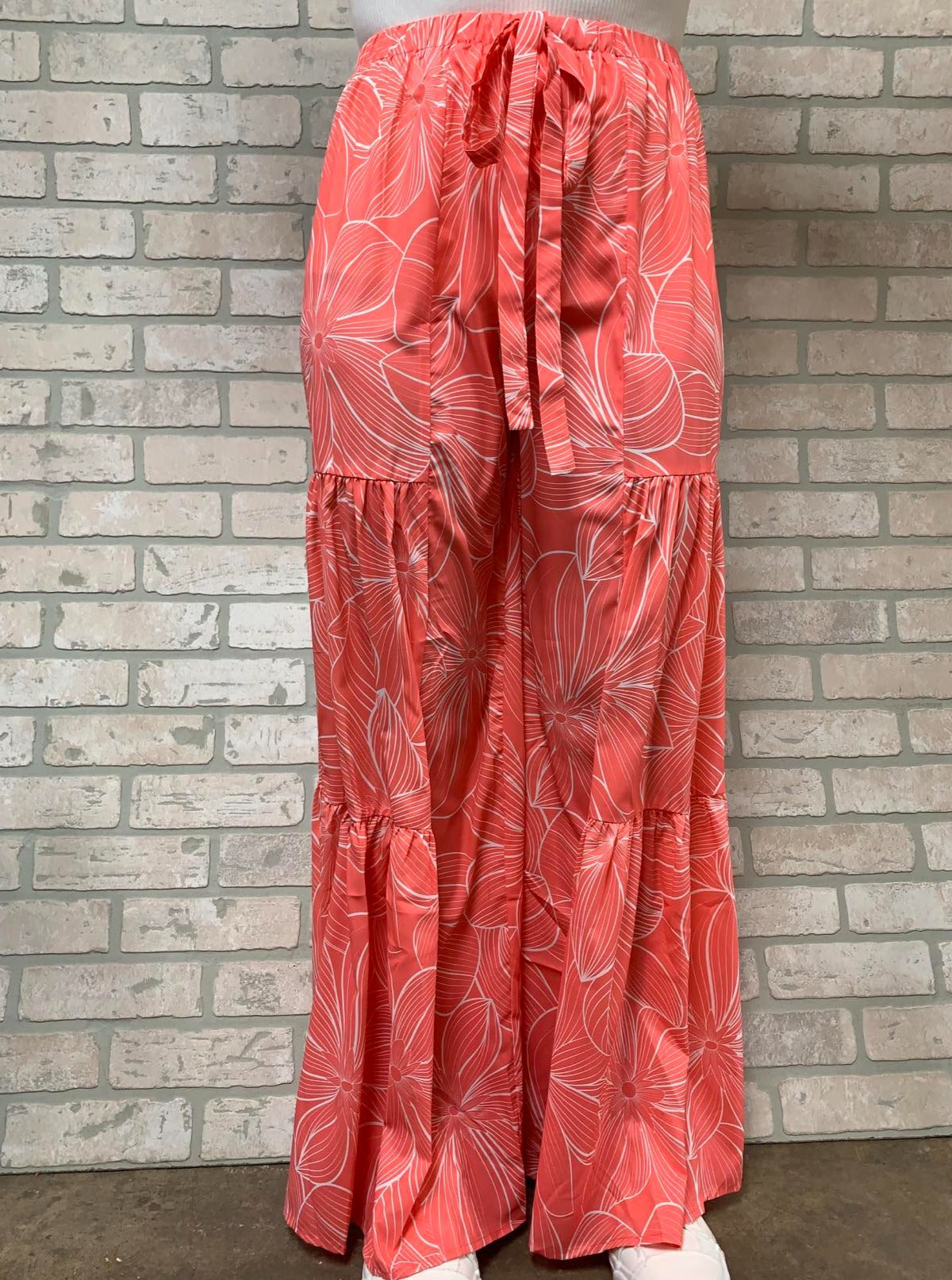 Peach Floral Wide Leg Pants