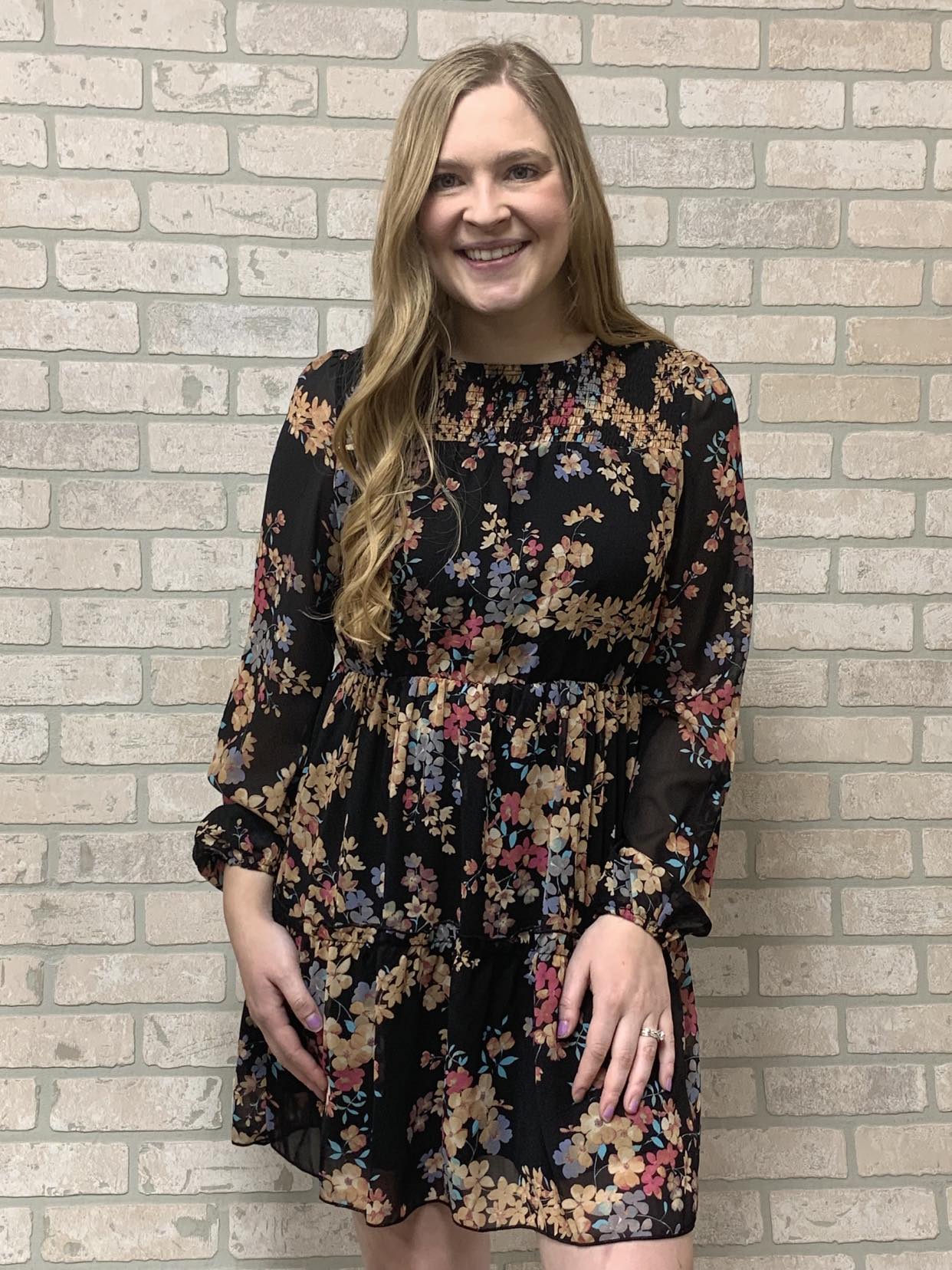 Black Floral Long Sleeve Dress