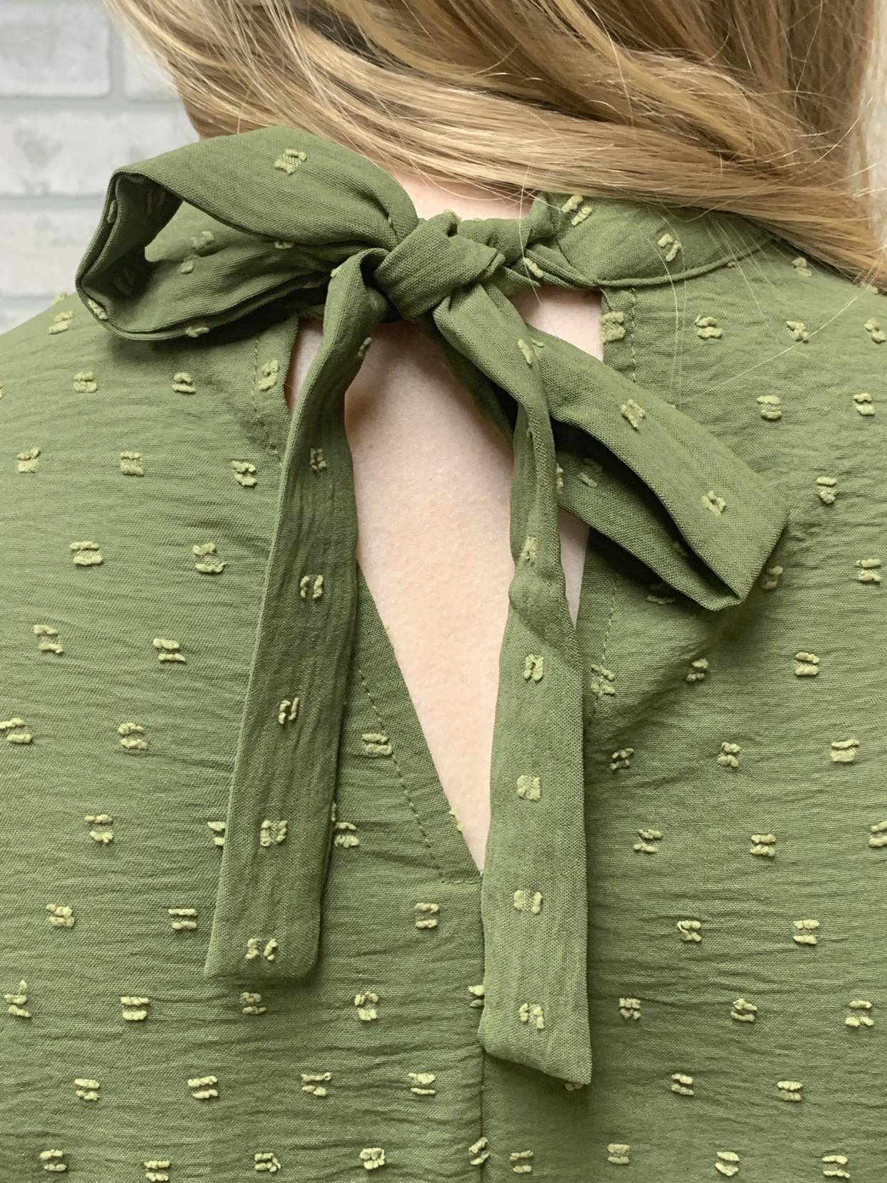 Moss Green Swiss Dot Blouse