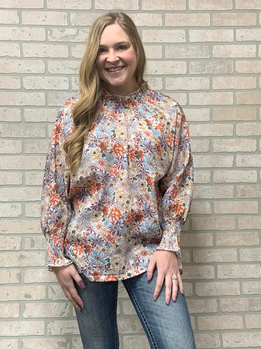 Floral Smocked Sleeve Blouse