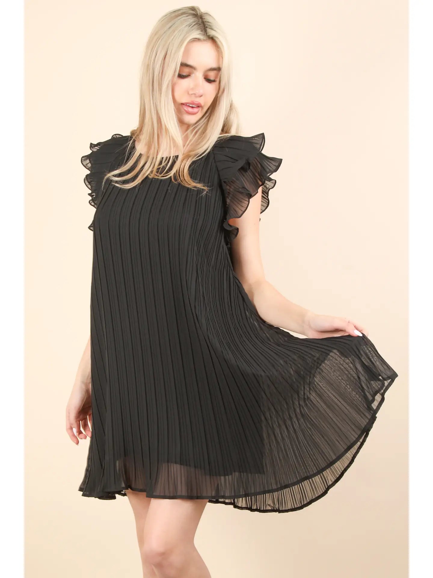 Black Ruffle Sleve Mini Dress