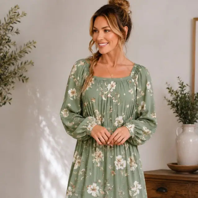 Olive Floral Dress