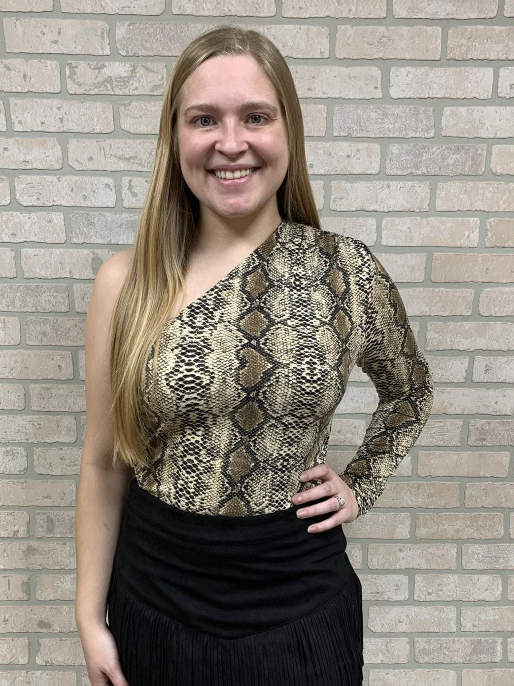 One Shoulder Snake Print Bodysuit