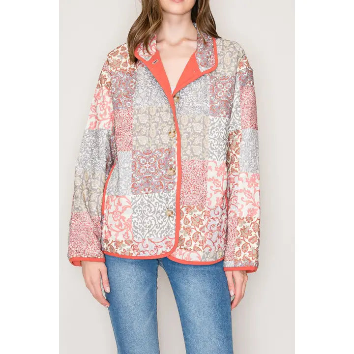 Coral/Gray Quilted Jacket