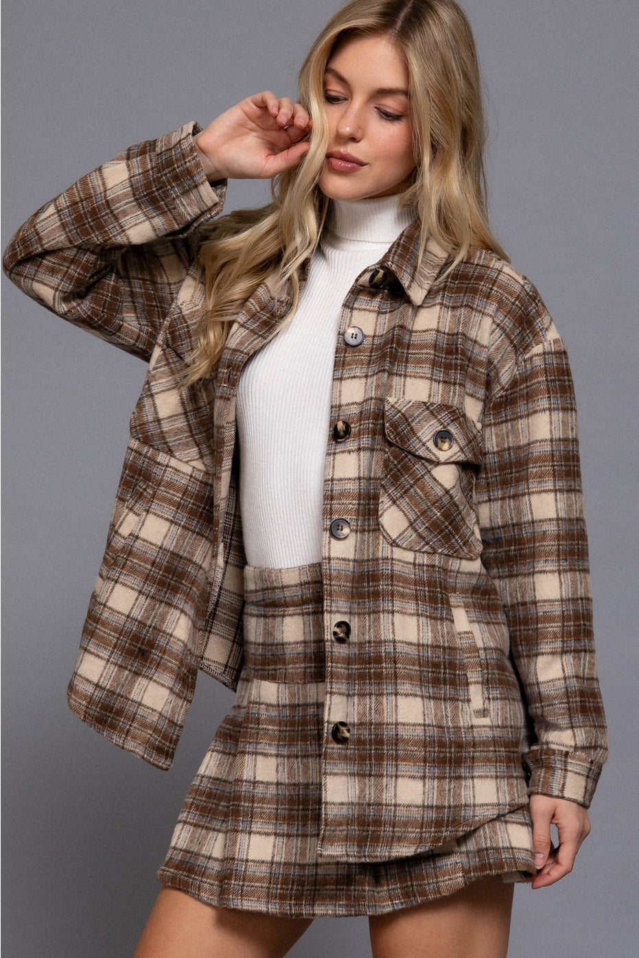 Taupe Plaid Shacket