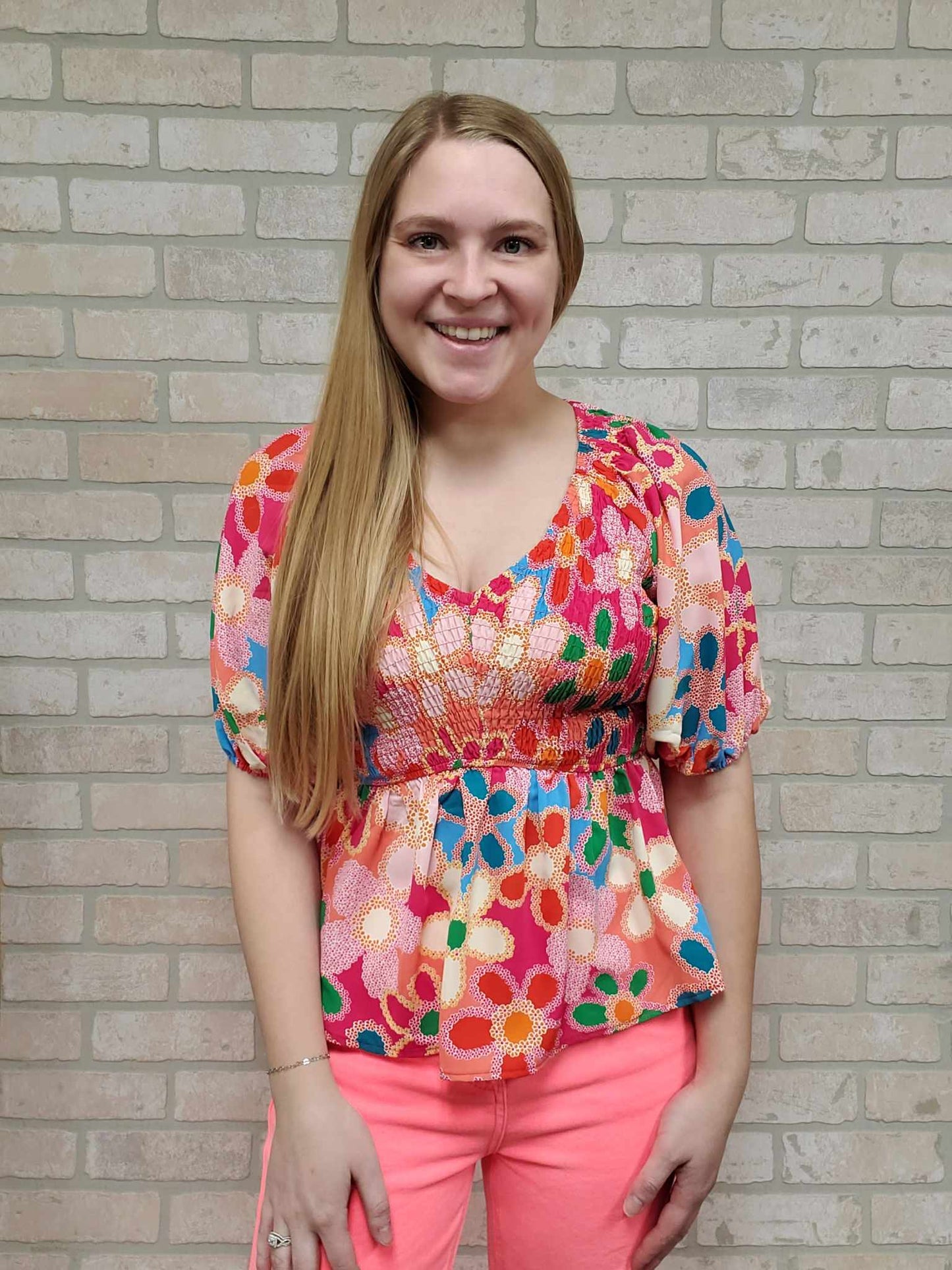 Bright Floral Smocked Top