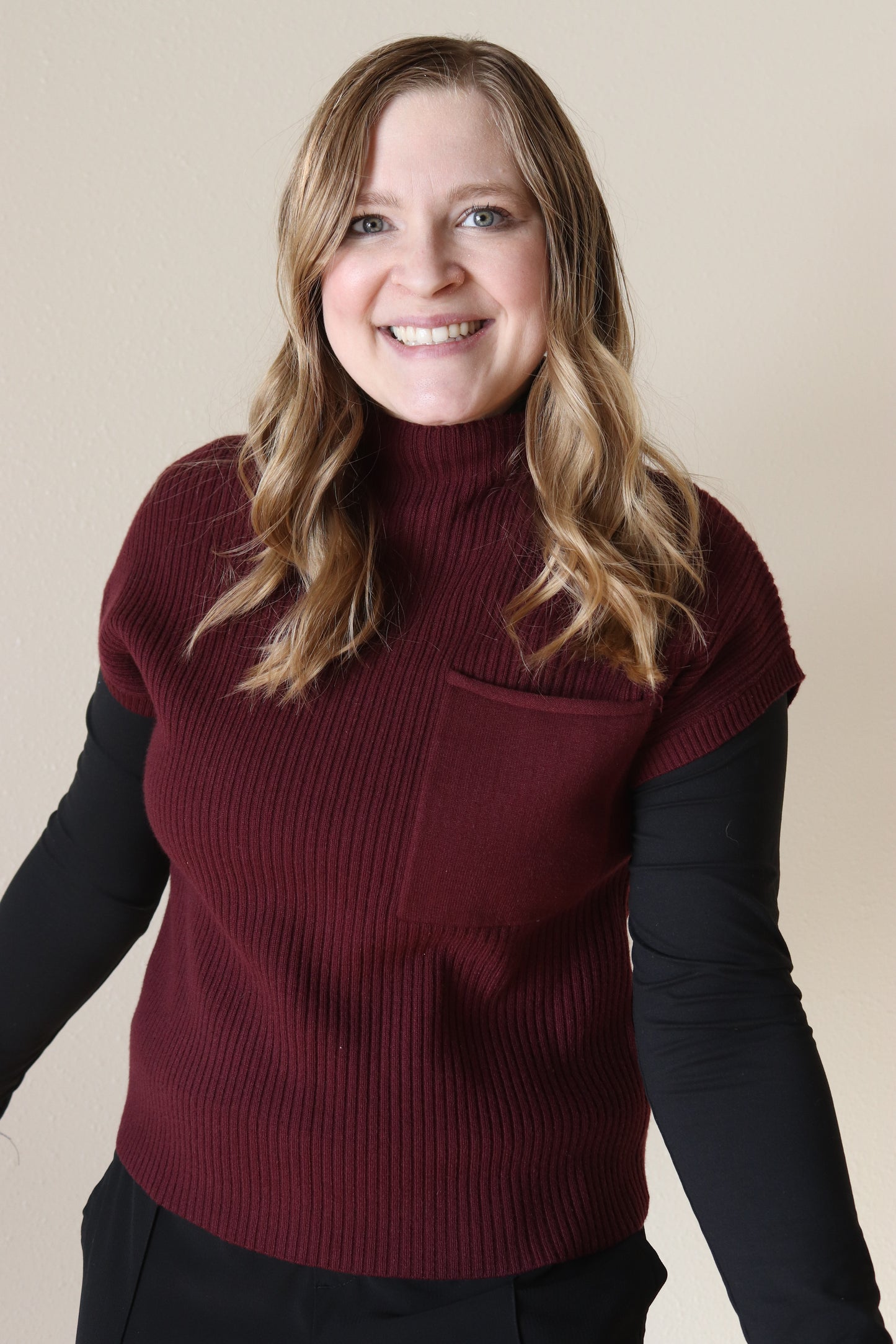 Burgundy Knit Short Sleeve Sweater