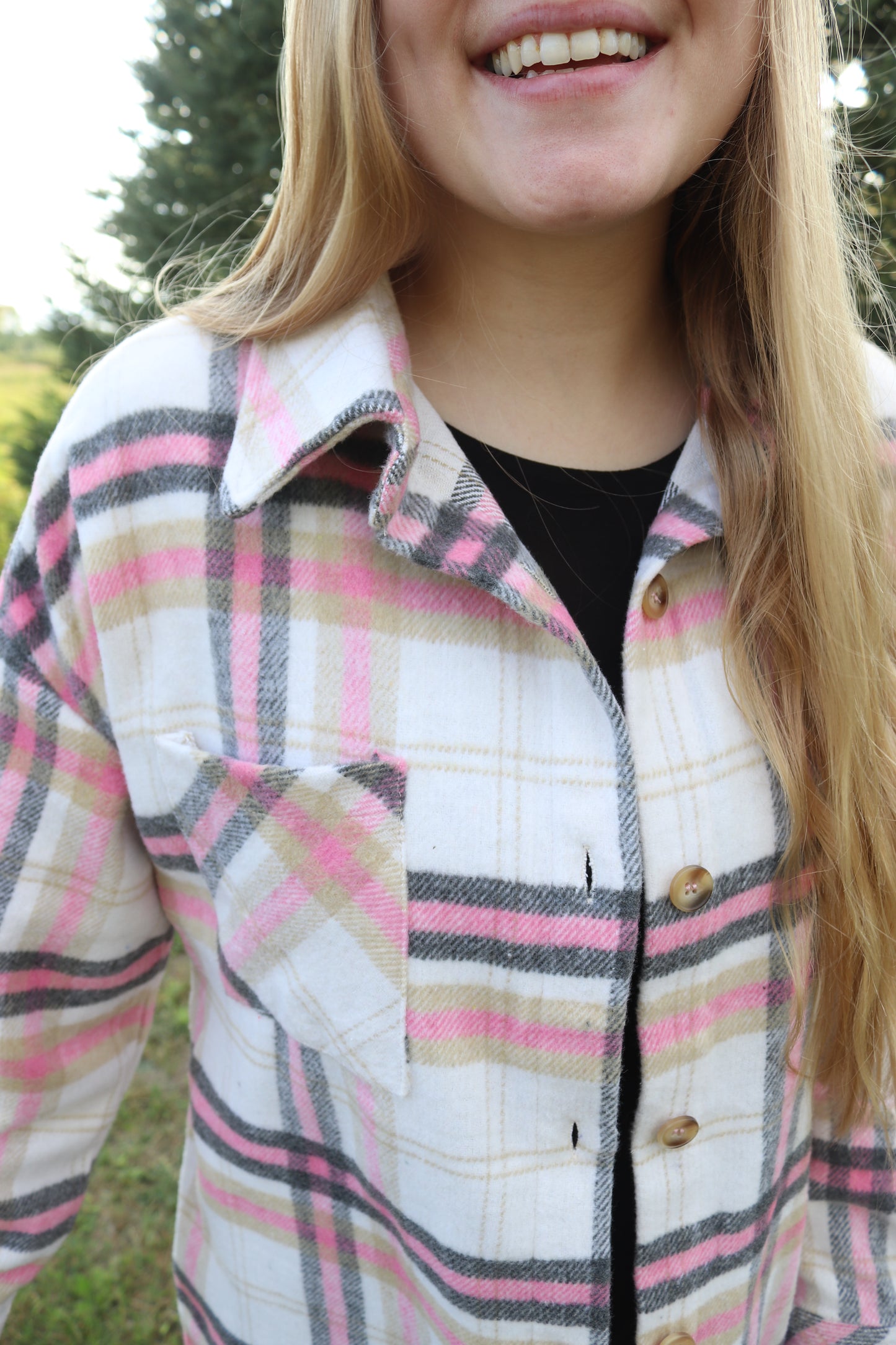 Pink/Cream Plaid Shacket