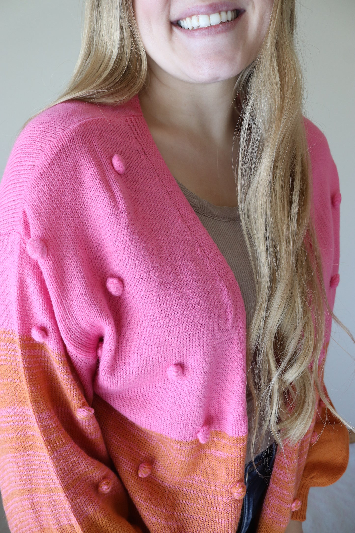 Pink to Orange Ombre Pompom Cardigan