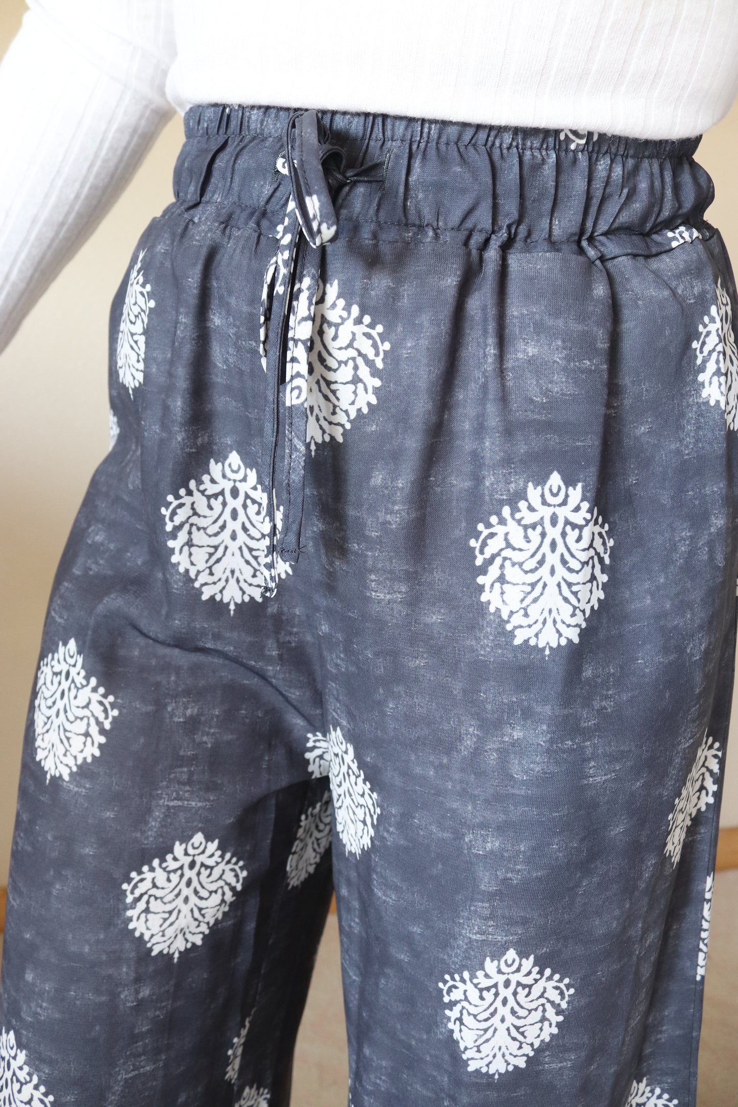 Plus: Washed Black Boho Wide Leg Pants