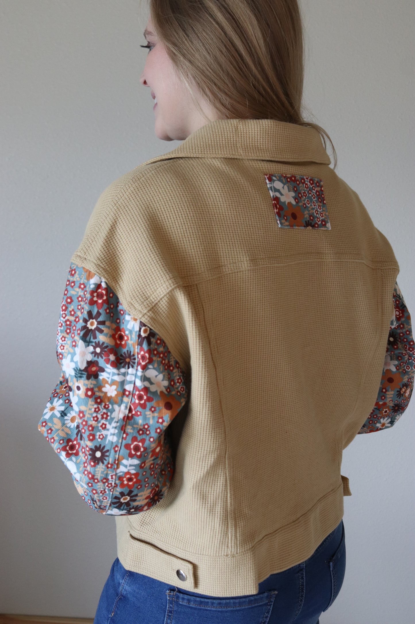 Floral Waffle Knit Button Up Jacket