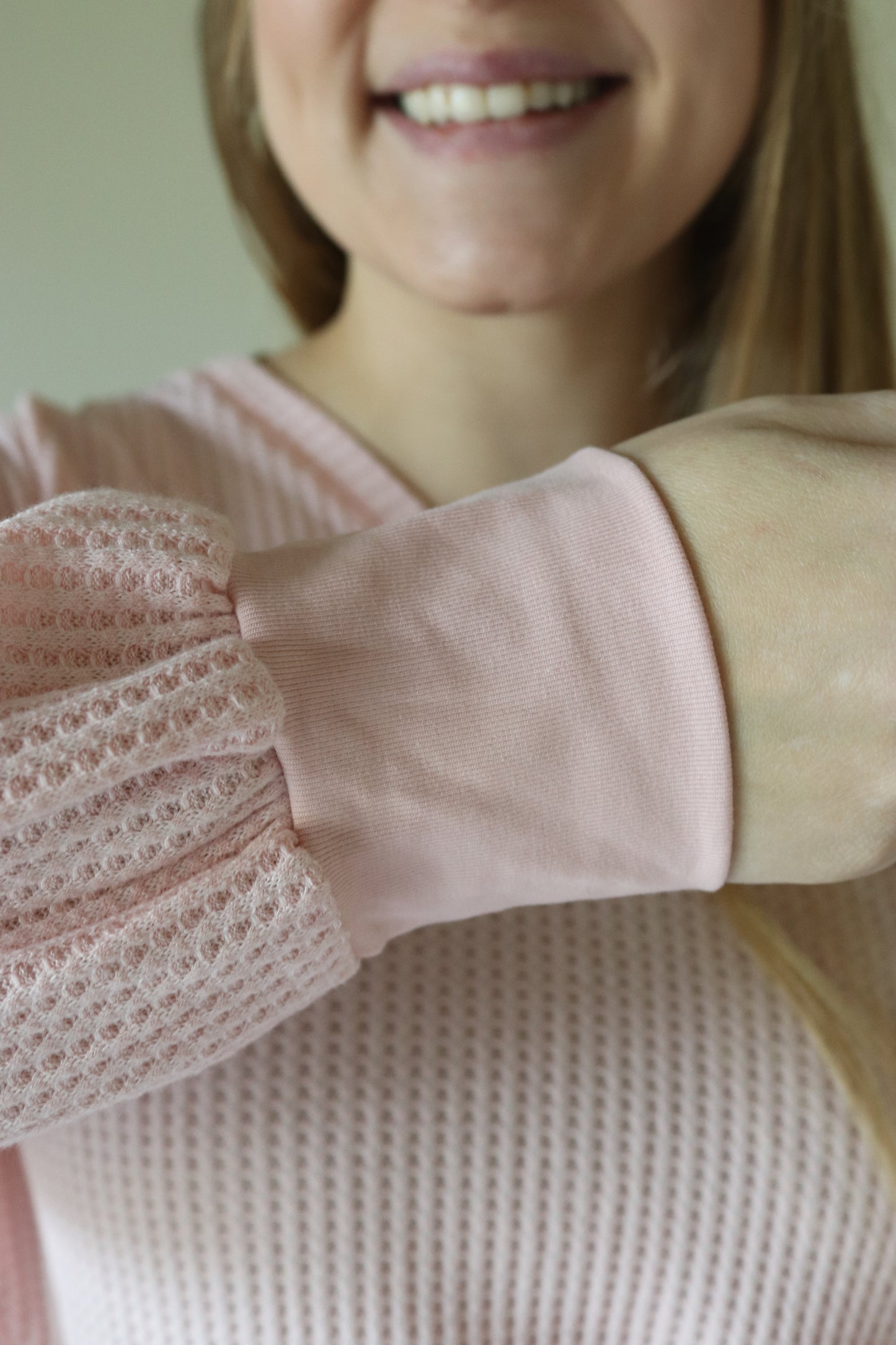 Light Pink Waffle Knit V-Neck Top