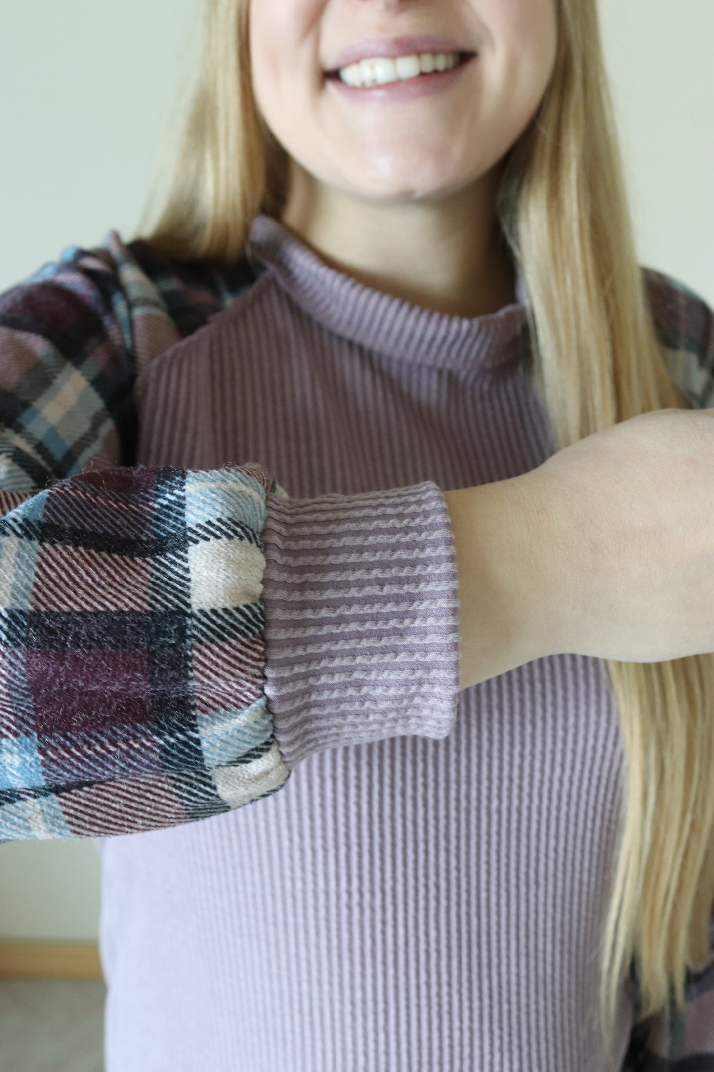 Dusty Lavender/Plaid Urban Ribbed Long Sleeve