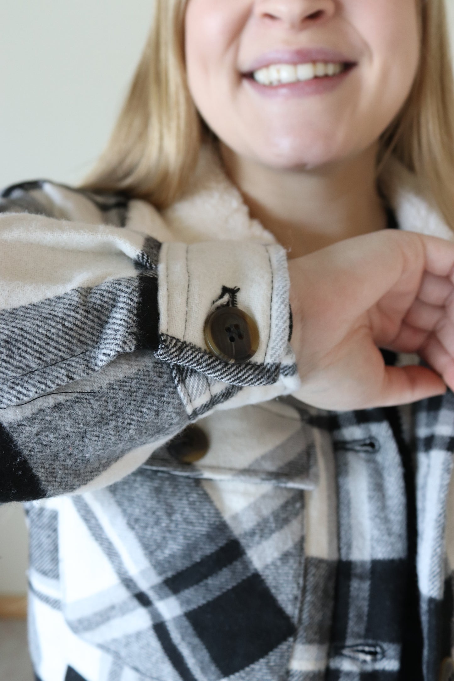 Black/White Plaid Fleece Lined Shacket