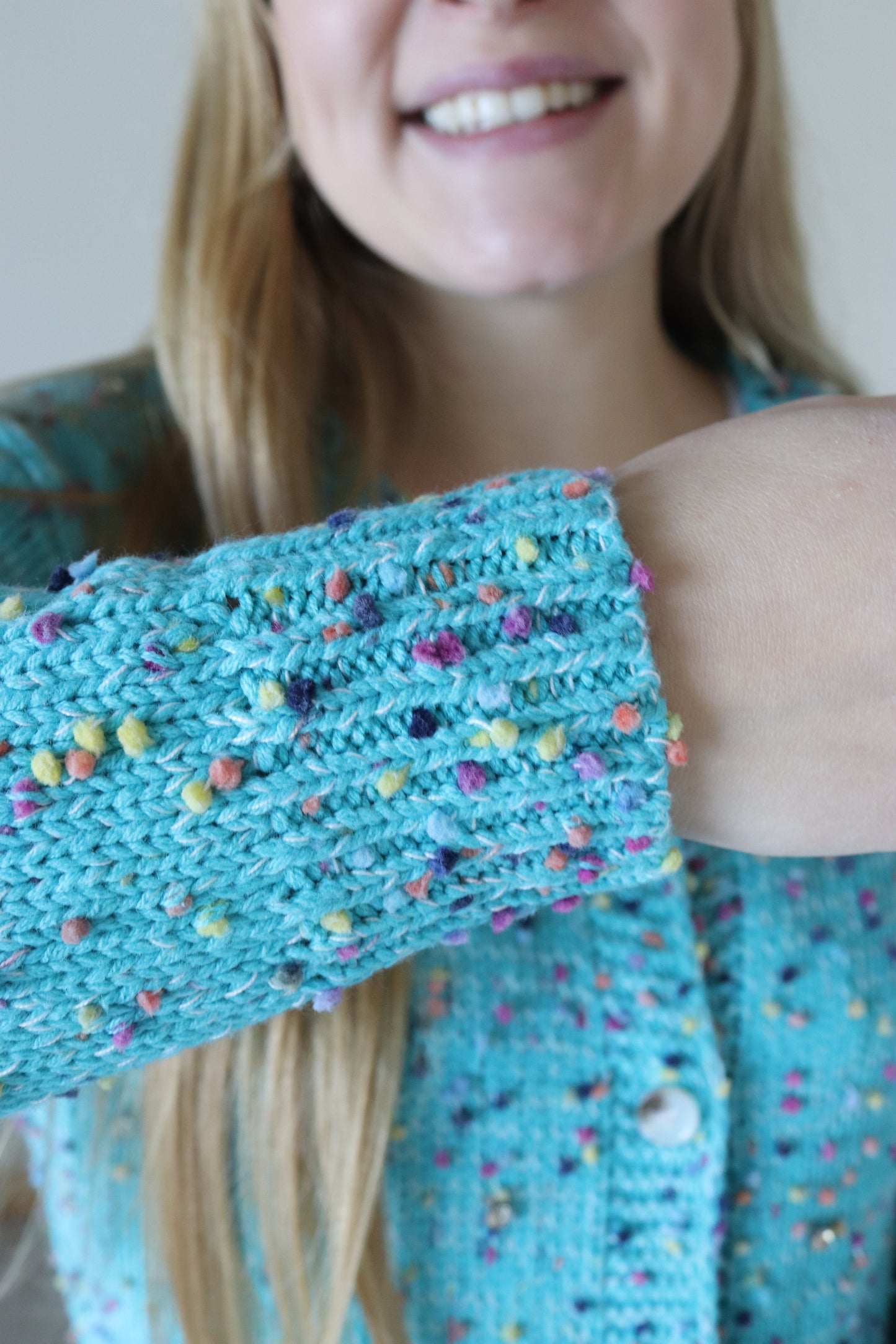 Turquoise Rhinestone Confetti Cardigan