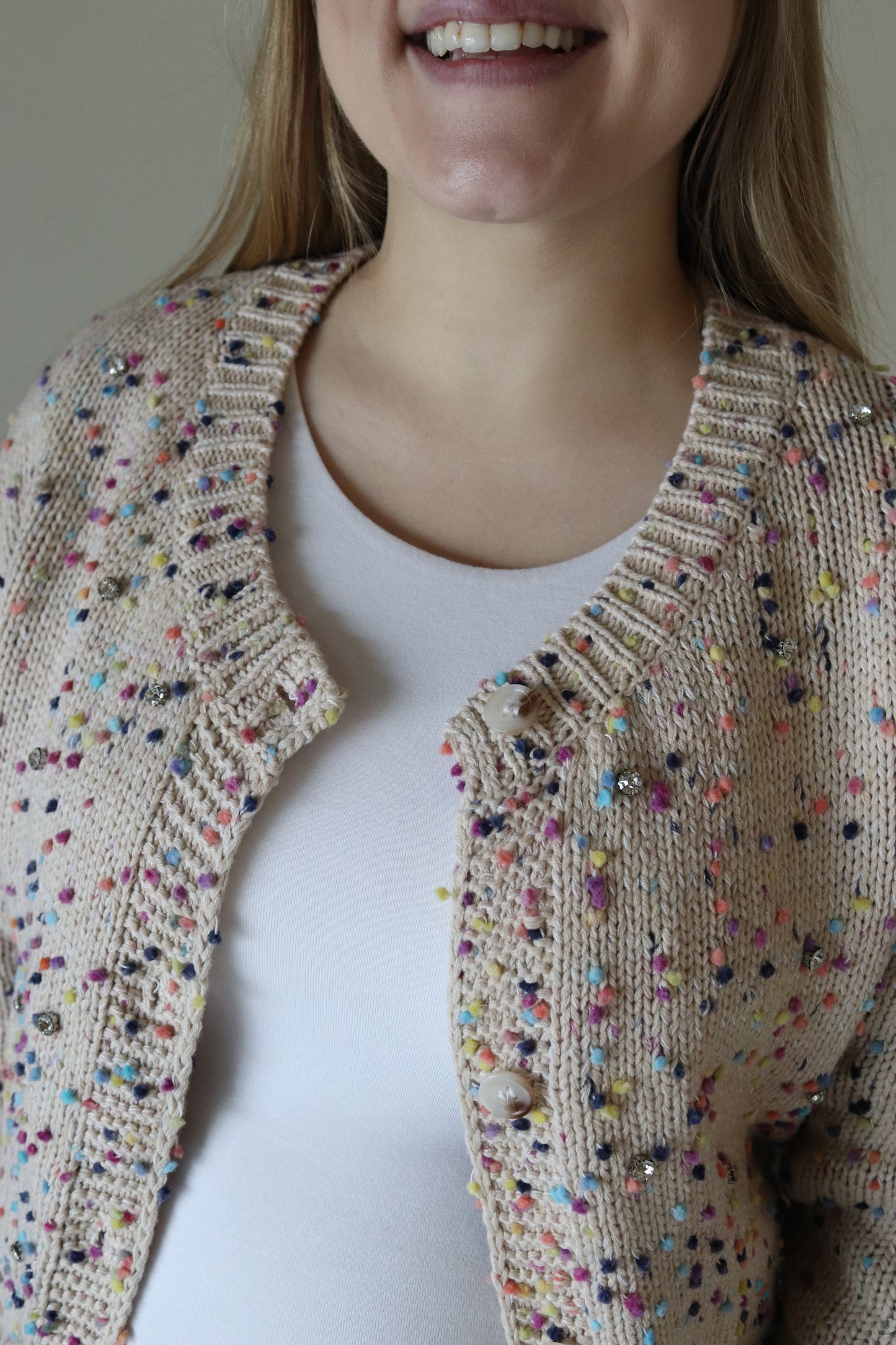 Khaki Rhinestone Confetti Cardigan