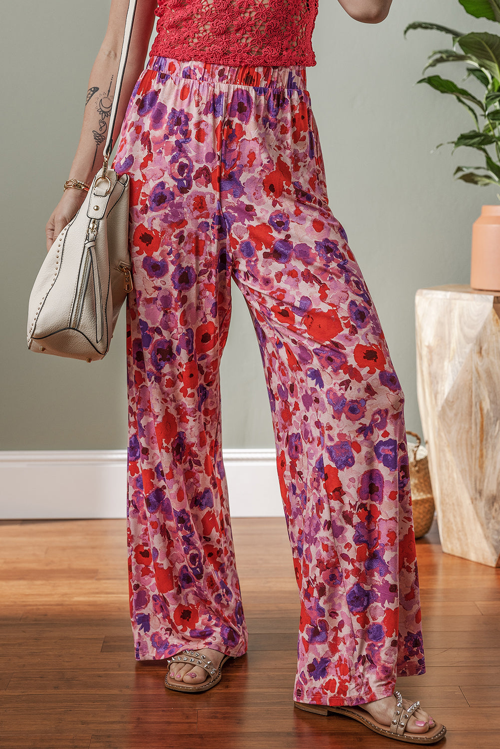 Purple Abstract Floral Pants