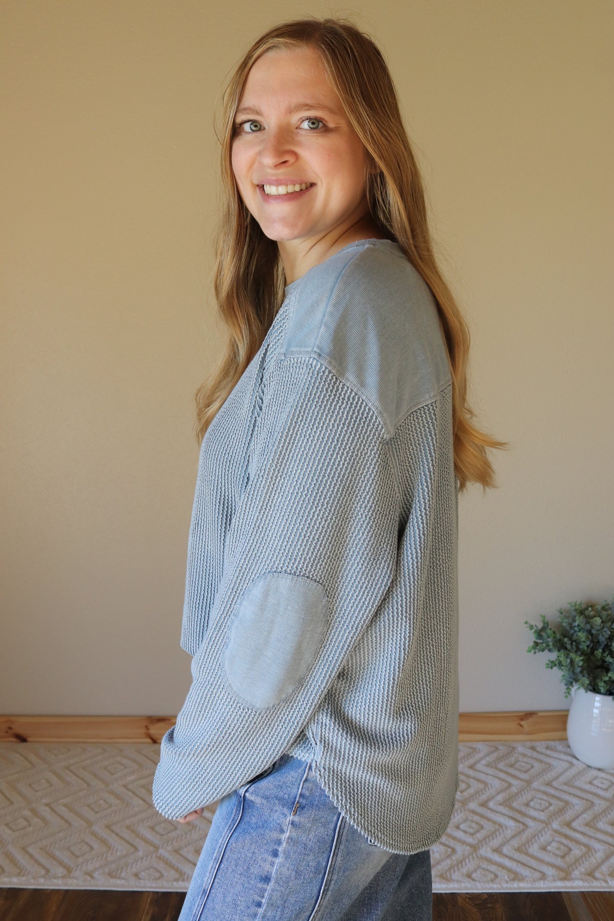 Light Denim Urban Ribbed Washed Long Sleeve