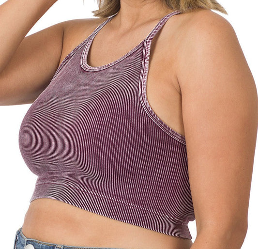 PLUS: Eggplant Washed Ribbed Seamless Crop Cami