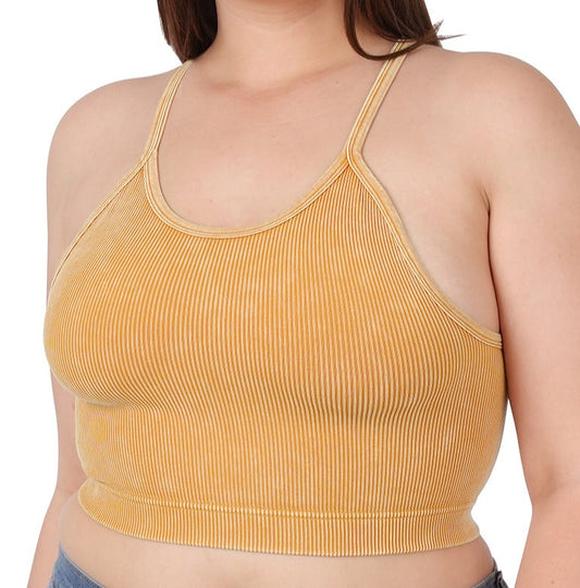 PLUS: Golden Mustard Washed Ribbed Seamless Crop Cami