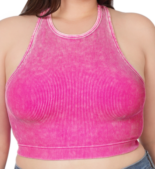 PLUS: Neon Hot Pink Washed Cropped Tank
