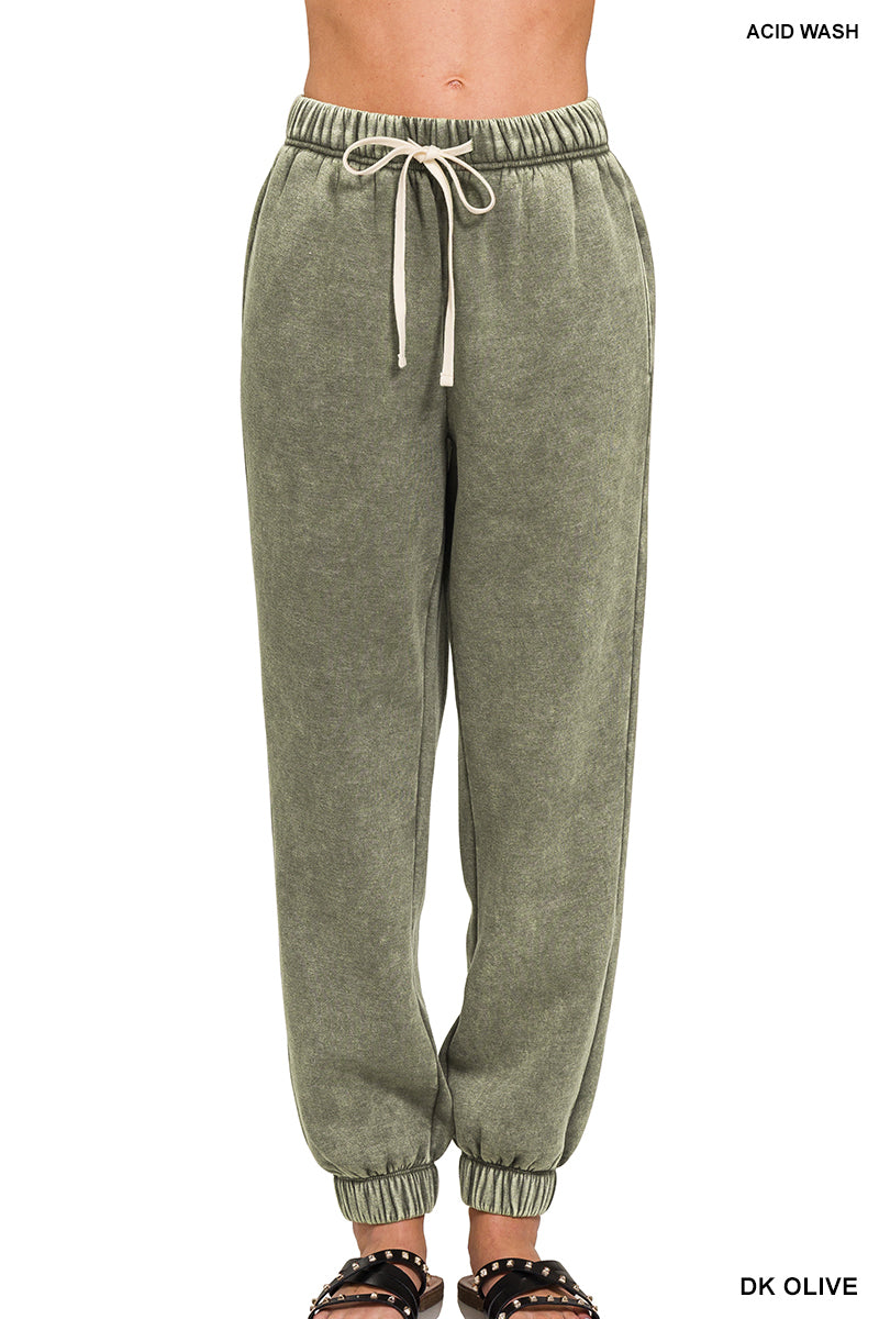 Olive Acid Washed Sweatpants