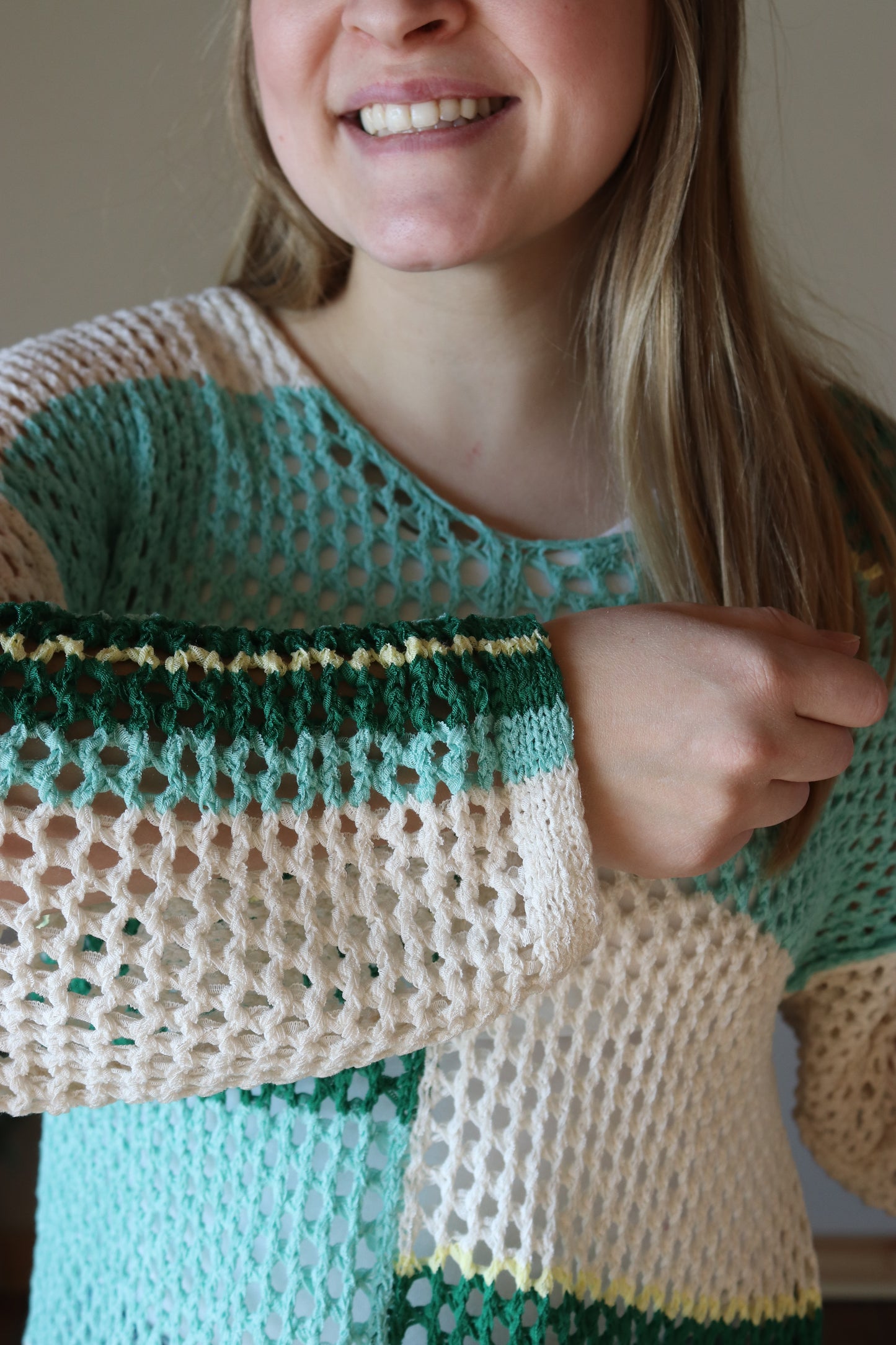 Oversized Green Colorblock Knit Sweater