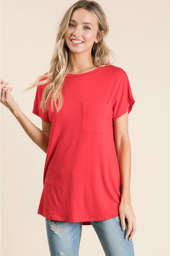 Red Basic Pocket Tee
