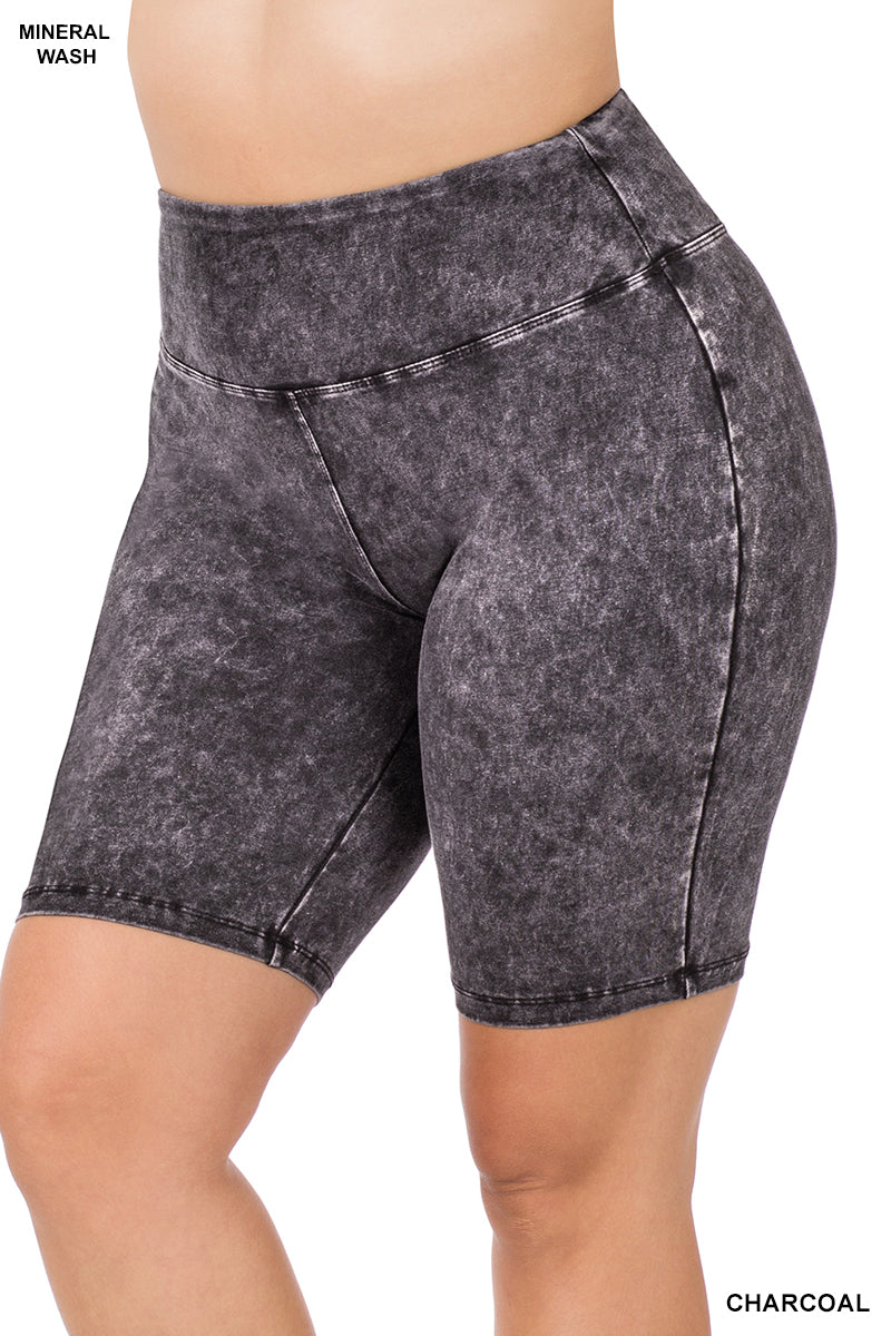 Charcoal Mineral Washed Biker Shorts