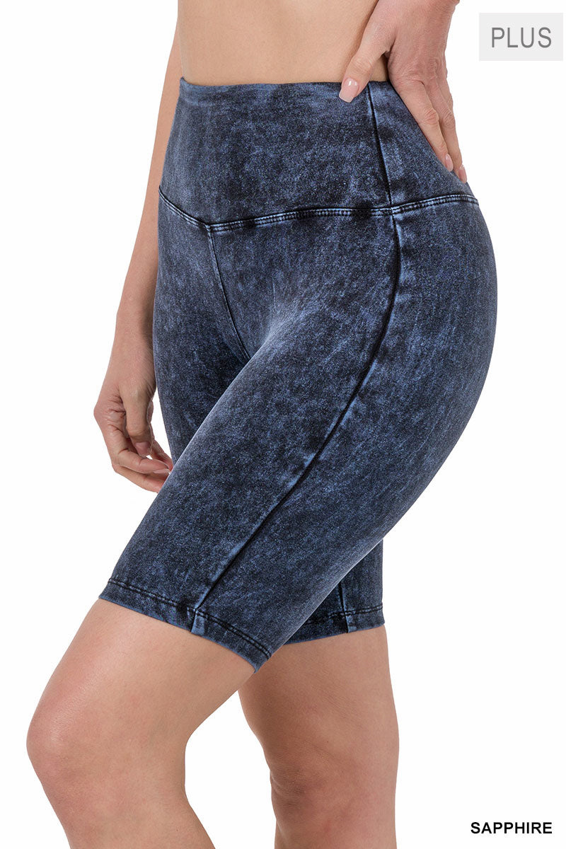 Sapphire Mineral Washed Biker Shorts