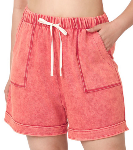 Salmon Mineral Washed Lounge Shorts