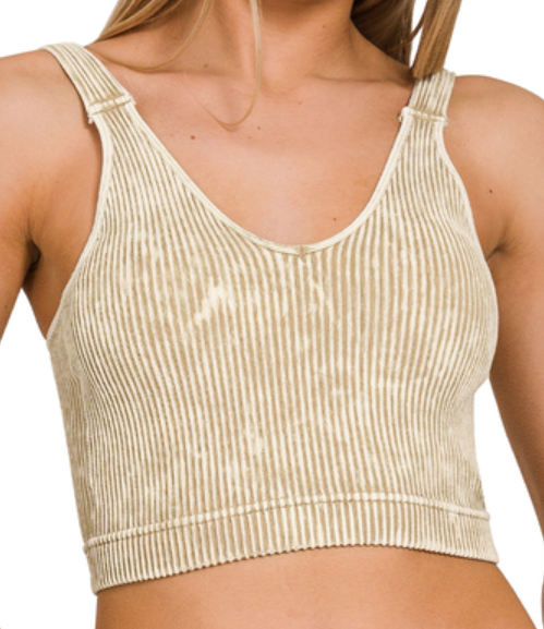 Padded Light Camel Cropped Tank