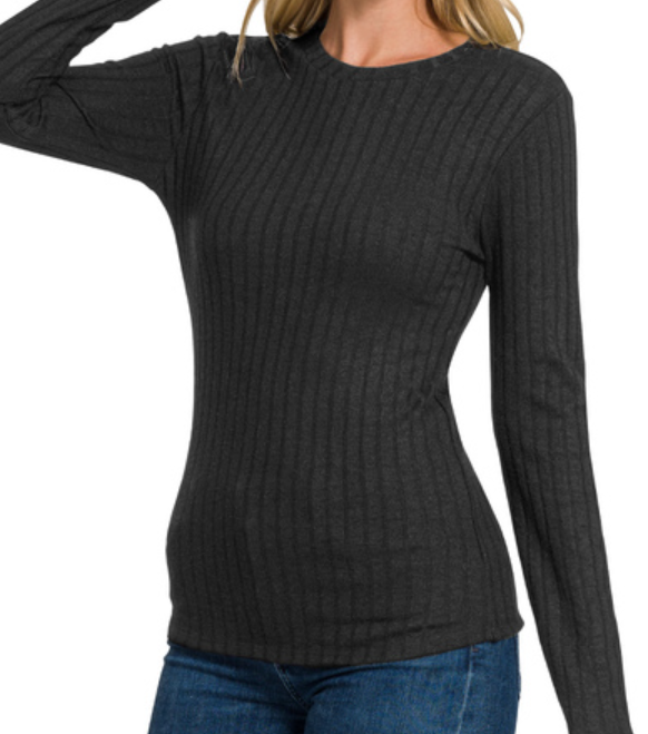 Black Ribbed Long Sleeve