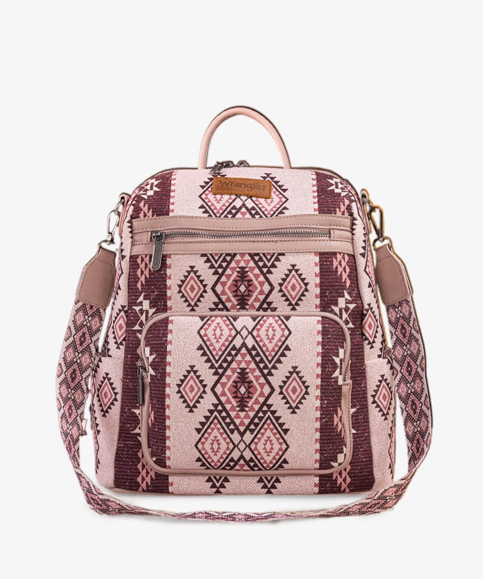WRANGLER: Pink Aztec Backpack/Crossbody – Rustic Coneflower  display picture 1