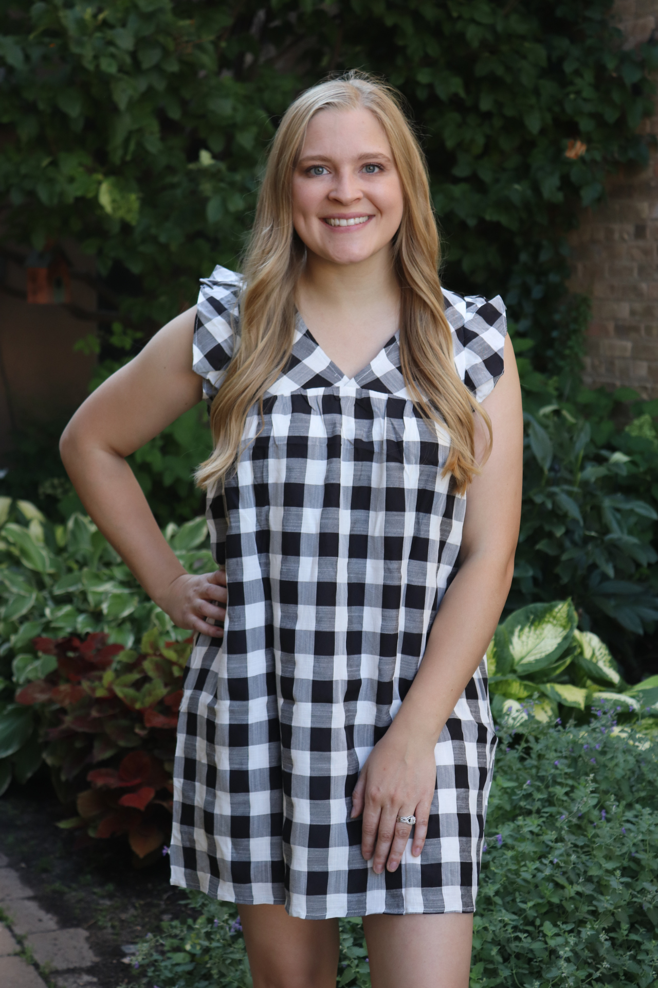 Black Plaid V-neck Babydoll Dress S Black Plaid V-neck Babydoll Dress S