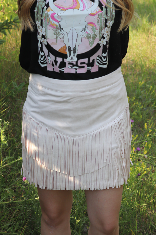 Cream Fort Worth Fringe Skirt