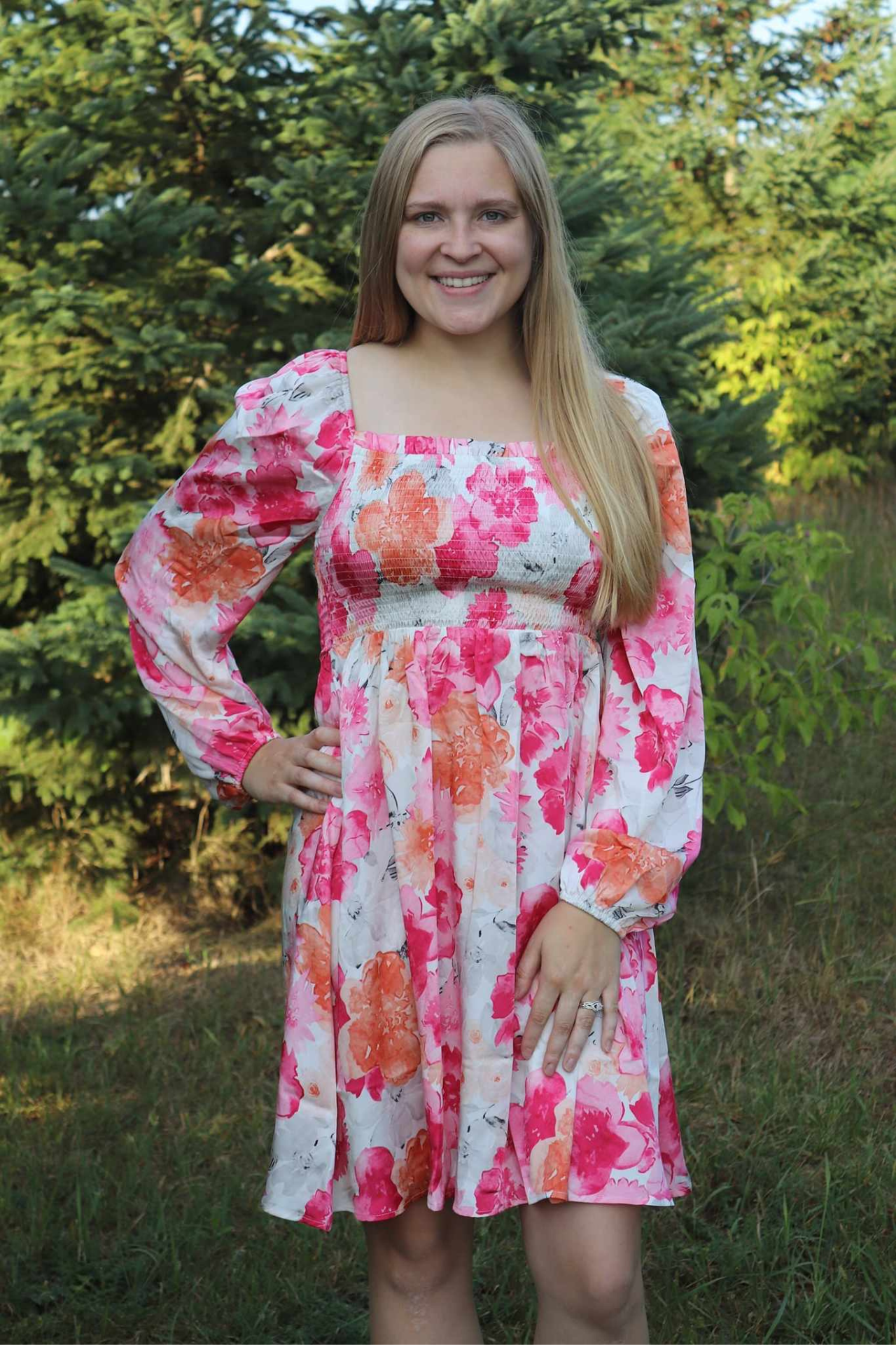 Pink/Orange Floral Long Sleeve Smocked Dress Rustic Coneflower Boutique Pink/Orange Floral Long Sleeve Smocked Dress Rustic Coneflower Boutique