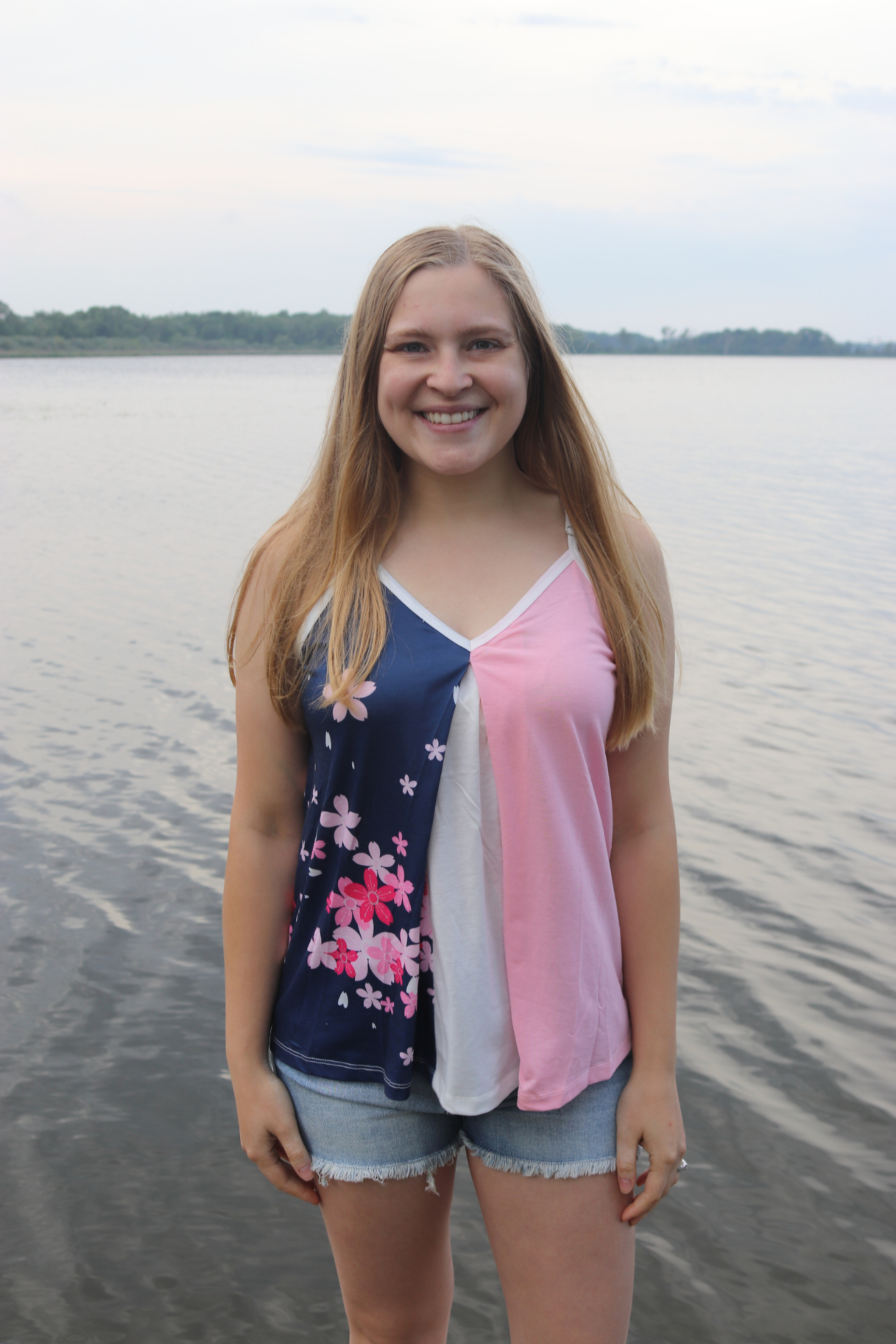 Pink Floral Colorblock Tank