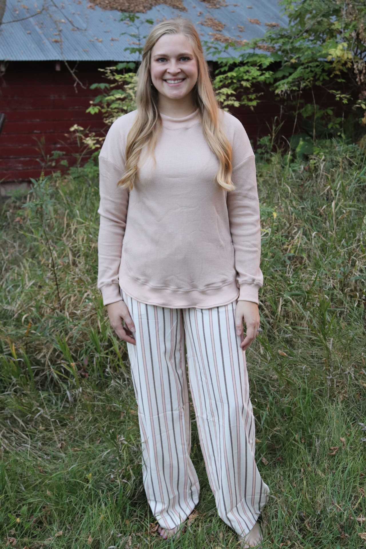 Apricot Waffle Knit Long Sleeve