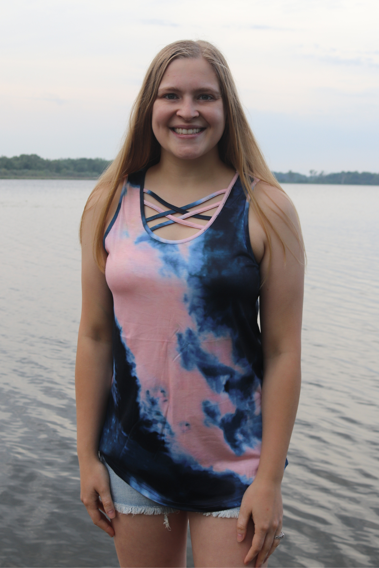 Navy and Rose Cross Front Tank